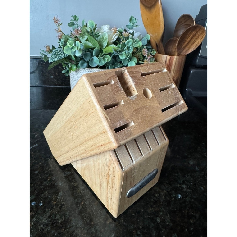 Farberware Wooden Knife Block Kitchen Cutlery Storage Accessory Natural Wood